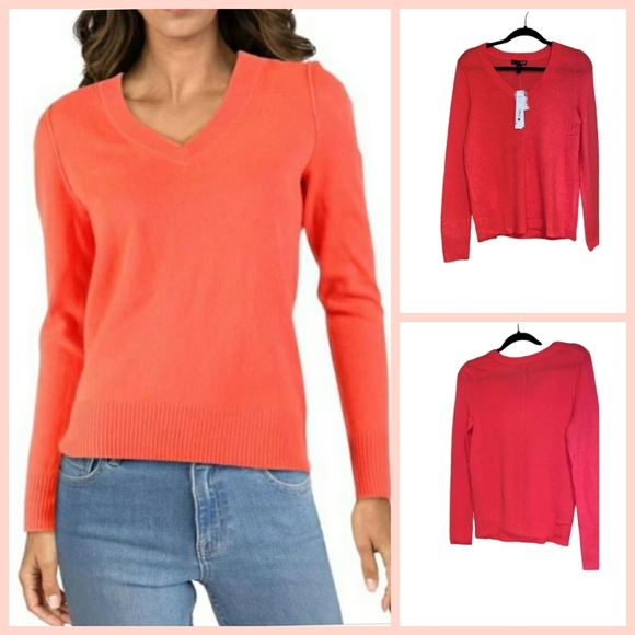 Aqua Sweaters - Aqua Orange Cashmere V-Neck Pullover Sweat